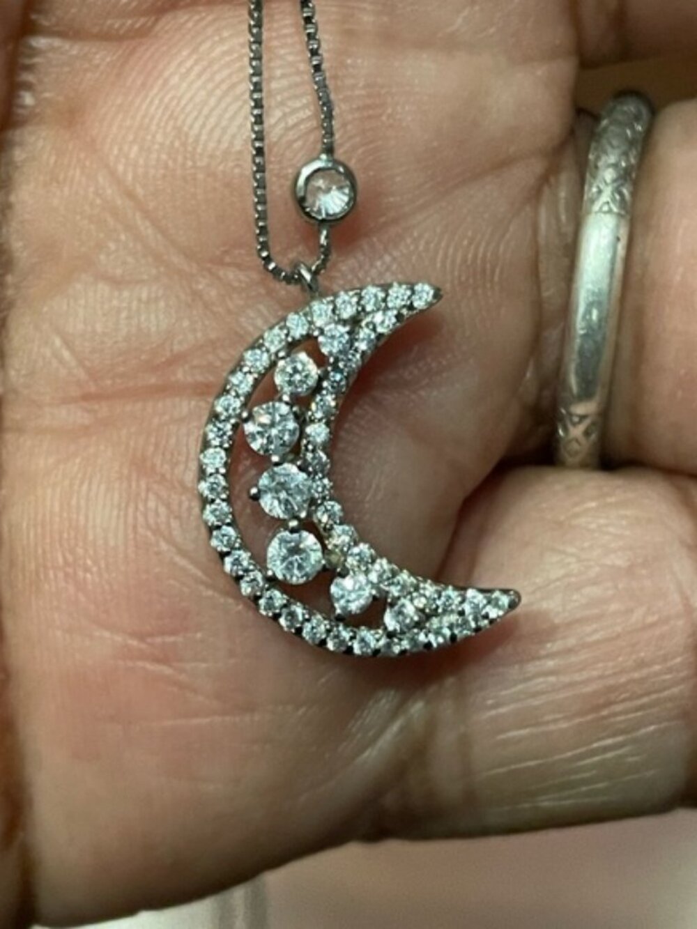 White Cubic Zirconia Rhodium Over Sterling Silver Moon Station Necklace 1.19ctw